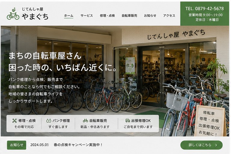 自転車店向けホームページサンプル画像