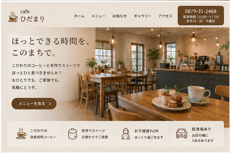 カフェ向けホームページサンプル画像