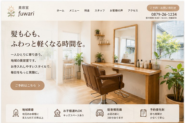 美容室向けホームページサンプル画像